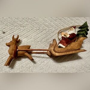 Handmade Vintage Silvestri Brown and Green Reindeer Sleigh Ornament